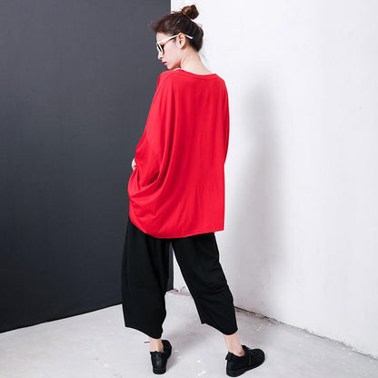 Irregular Design Pleated Solid Color T-Shirt