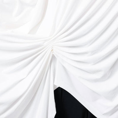 Irregular Design Pleated Solid Color T-Shirt