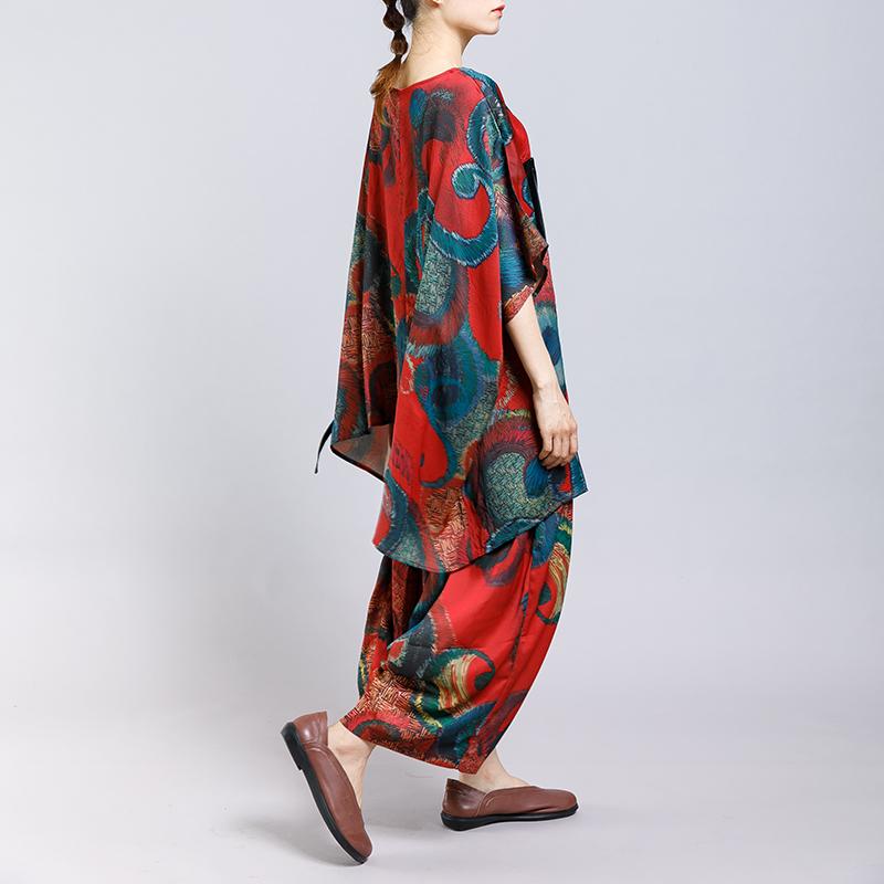 Irregular Design Printed Drawstring Two Piece Suit