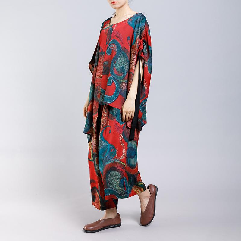 Irregular Design Printed Drawstring Two Piece Suit