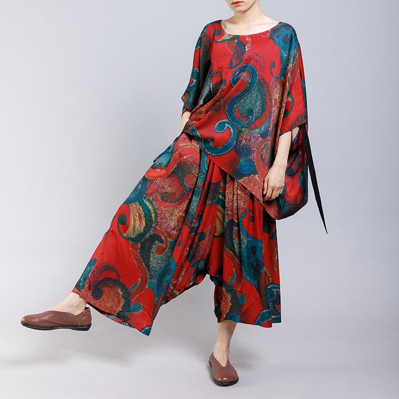 Irregular Design Printed Drawstring Two Piece Suit
