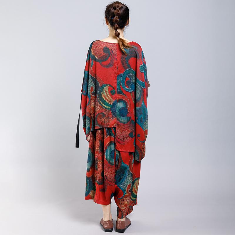 Irregular Design Printed Drawstring Two Piece Suit