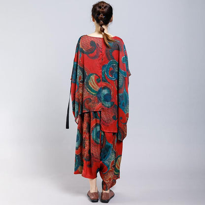 Irregular Design Printed Drawstring Two Piece Suit