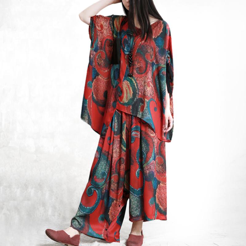 Irregular Design Printed Drawstring Two Piece Suit
