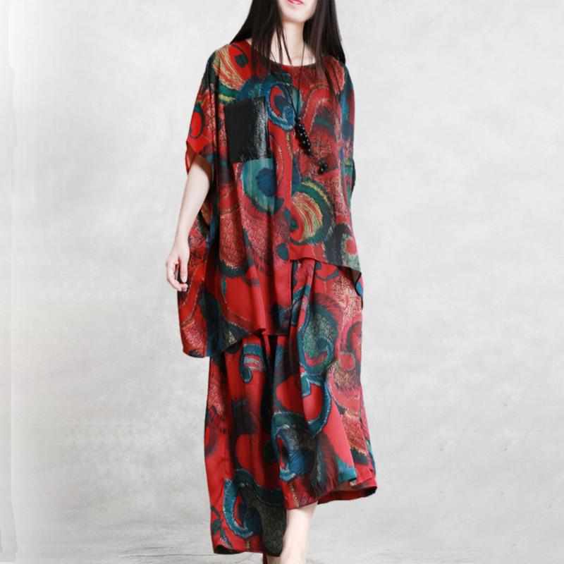 Irregular Design Printed Drawstring Two Piece Suit