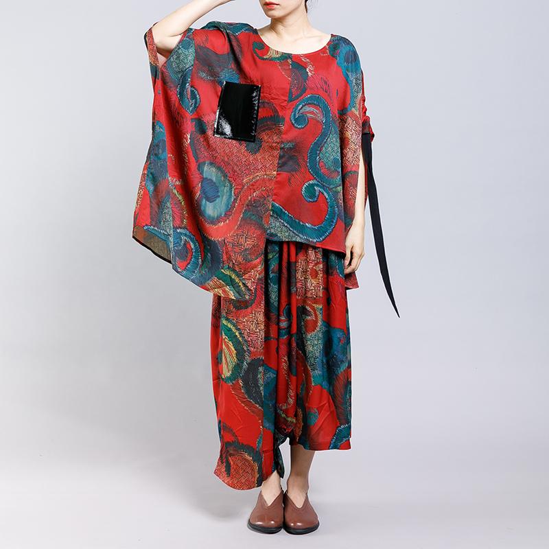 Irregular Design Printed Drawstring Two Piece Suit