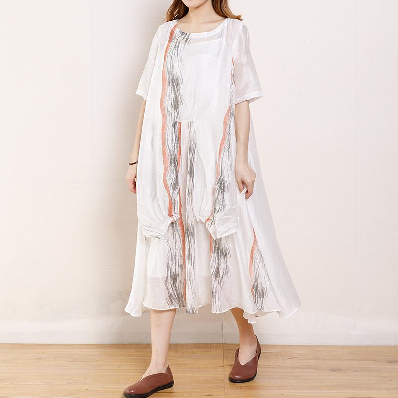 Irregular Design Printed Pleated Midi Dress