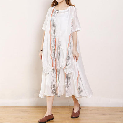 Irregular Design Printed Pleated Midi Dress
