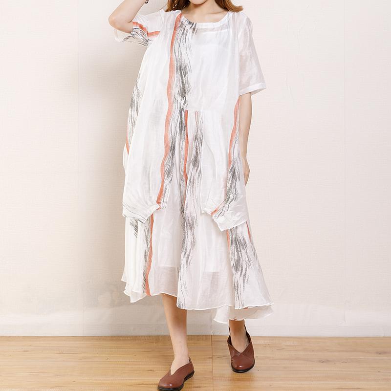 Irregular Design Printed Pleated Midi Dress