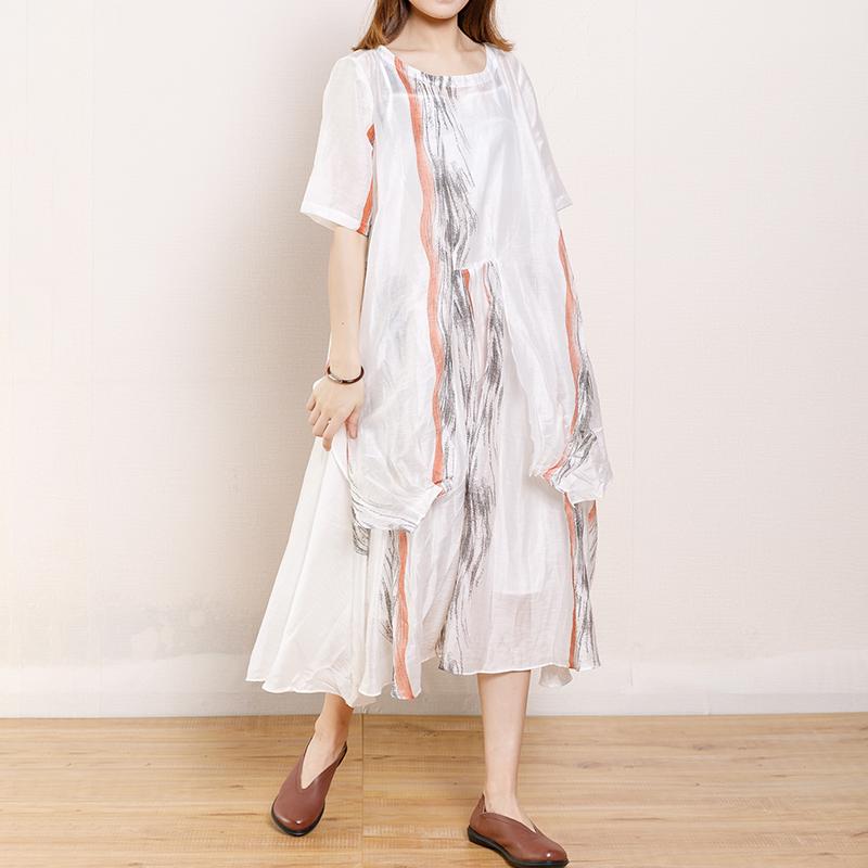 Irregular Design Printed Pleated Midi Dress