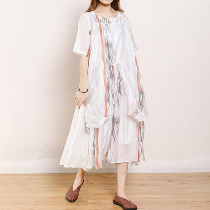 Irregular Design Printed Pleated Midi Dress