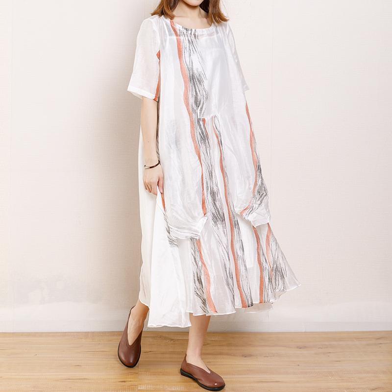 Irregular Design Printed Pleated Midi Dress