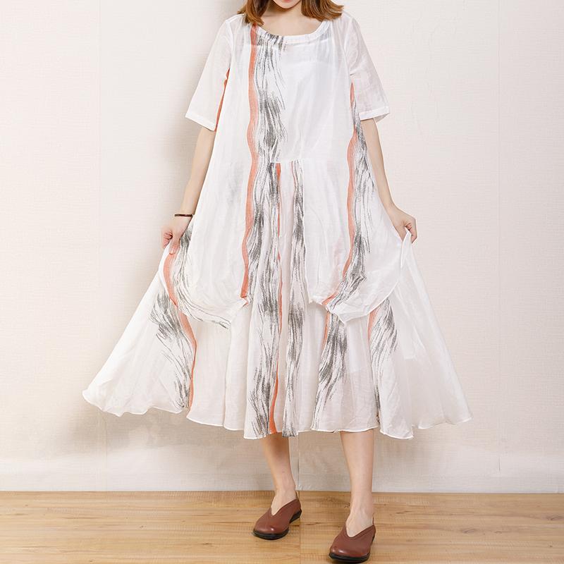 Irregular Design Printed Pleated Midi Dress