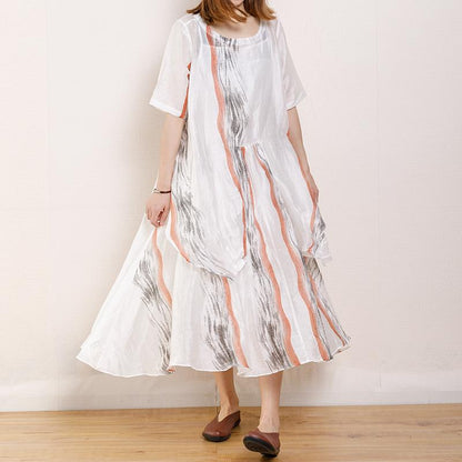 Irregular Design Printed Pleated Midi Dress