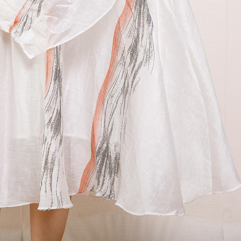 Irregular Design Printed Pleated Midi Dress