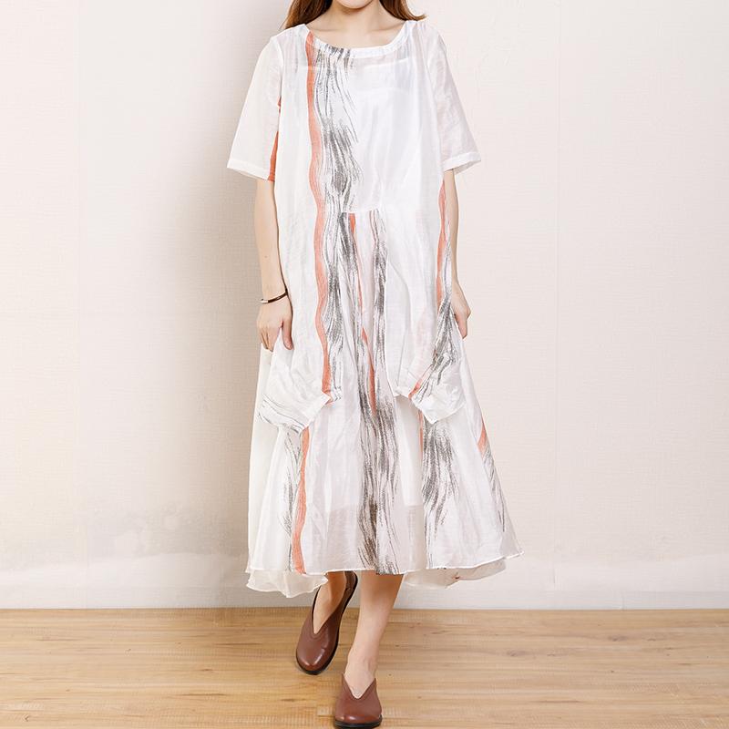 Irregular Design Printed Pleated Midi Dress