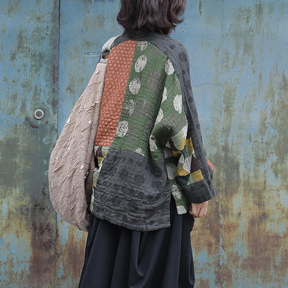 Irregular Geometric Pattern Stitching Retro Coat