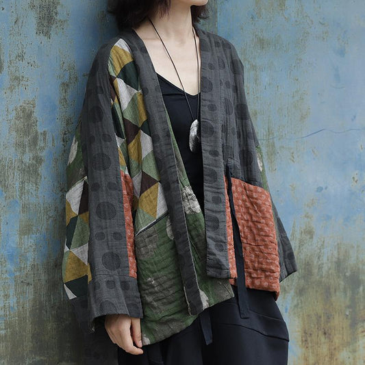 Irregular Geometric Pattern Stitching Retro Coat