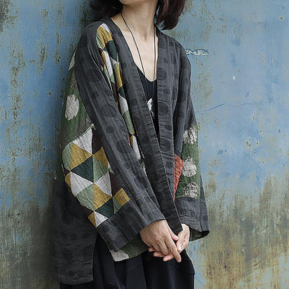 Irregular Geometric Pattern Stitching Retro Coat