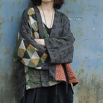 Irregular Geometric Pattern Stitching Retro Coat