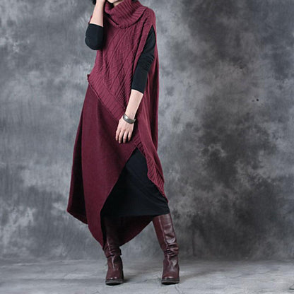 Irregular Hem Design Elegant Turtleneck Sweater