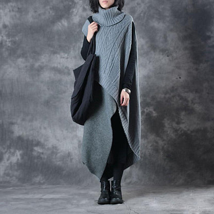 Irregular Hem Design Elegant Turtleneck Sweater