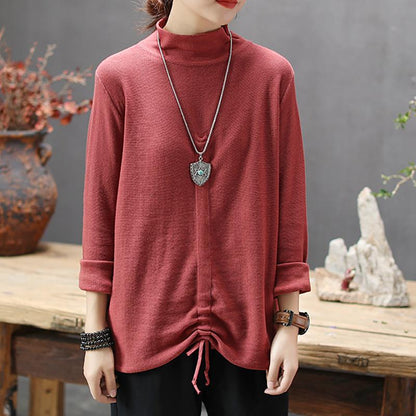 Irregular Hem Drawstring Casual Bottoming Shirt