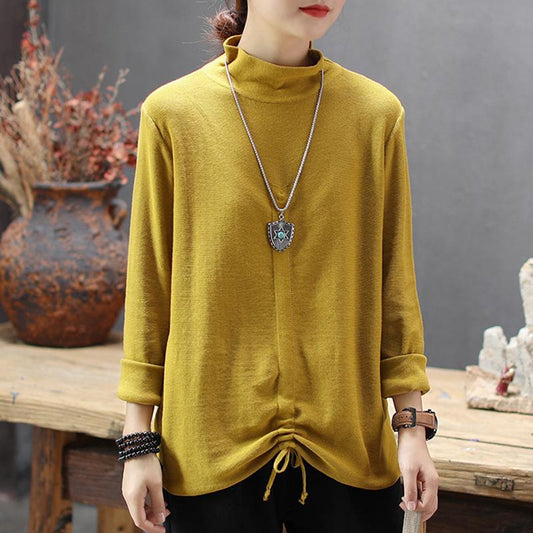 Irregular Hem Drawstring Casual Bottoming Shirt
