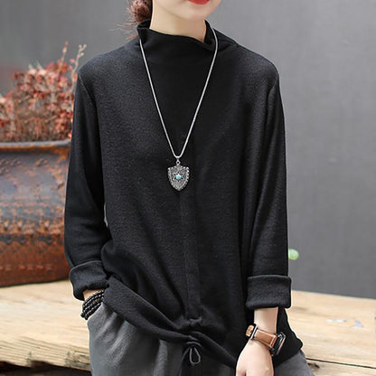 Irregular Hem Drawstring Casual Bottoming Shirt