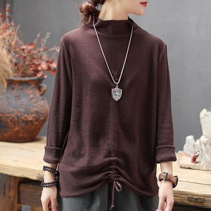 Irregular Hem Drawstring Casual Bottoming Shirt