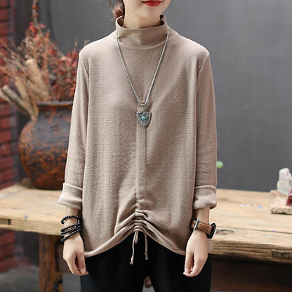 Irregular Hem Drawstring Casual Bottoming Shirt