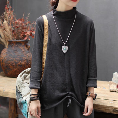 Irregular Hem Drawstring Casual Bottoming Shirt