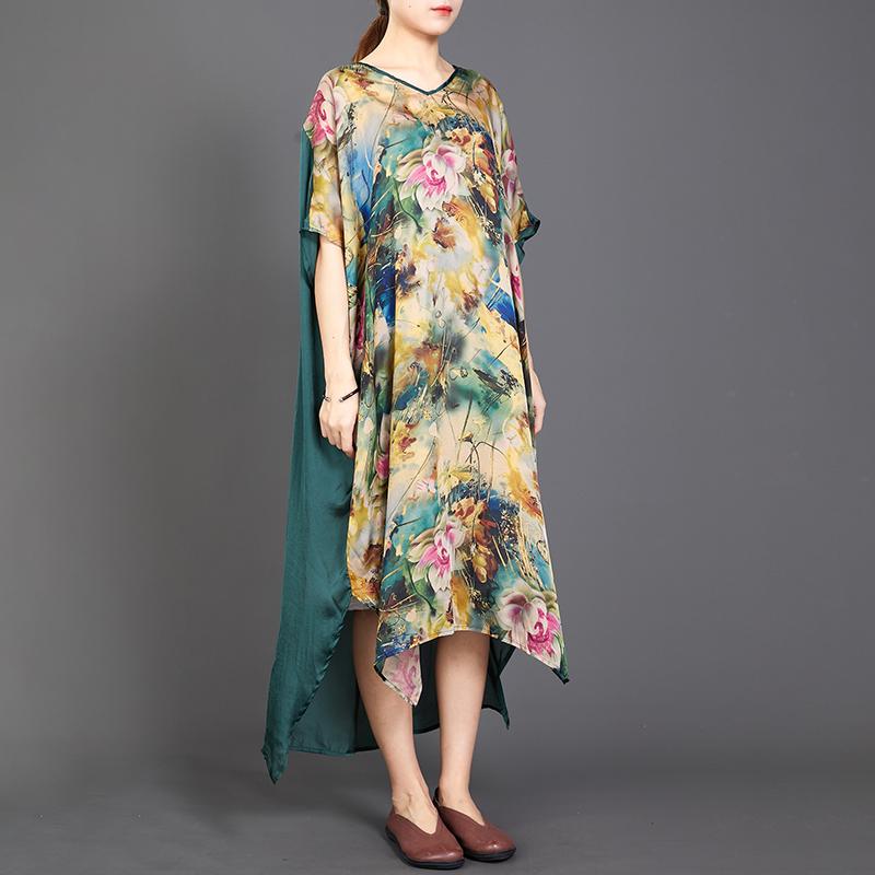 Irregular Hem Floral Printed Silky Dress