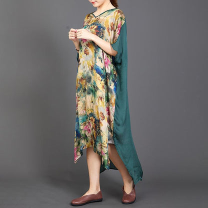 Irregular Hem Floral Printed Silky Dress