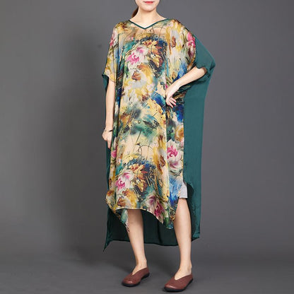 Irregular Hem Floral Printed Silky Dress
