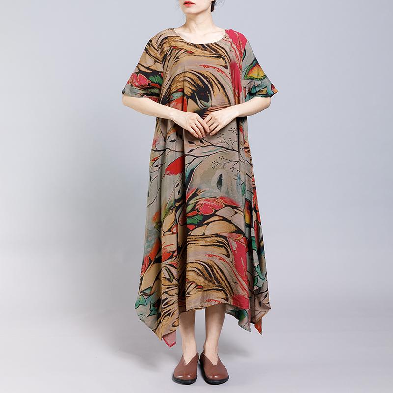 Irregular Hem Printed Loose Casual Dress