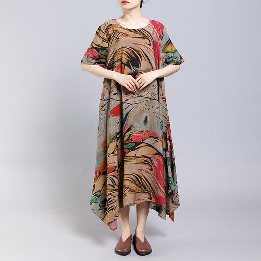 Irregular Hem Printed Loose Casual Dress