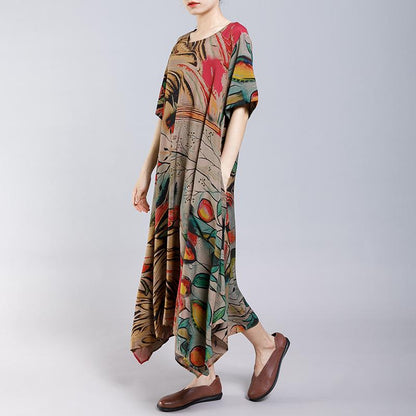 Irregular Hem Printed Loose Casual Dress