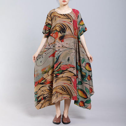 Irregular Hem Printed Loose Casual Dress