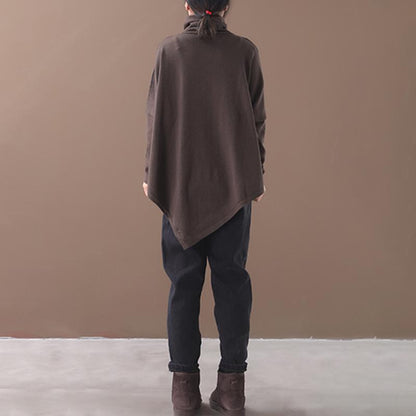 Plus Size - Irregular Hem Solid Color Loose Sweatshirt