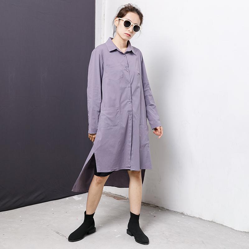 Irregular Pockets Solid Long Sleeve Polo Collar Top