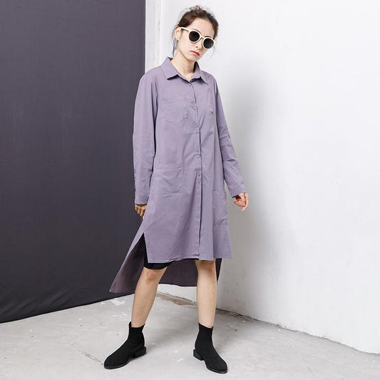 Irregular Pockets Solid Long Sleeve Polo Collar Top