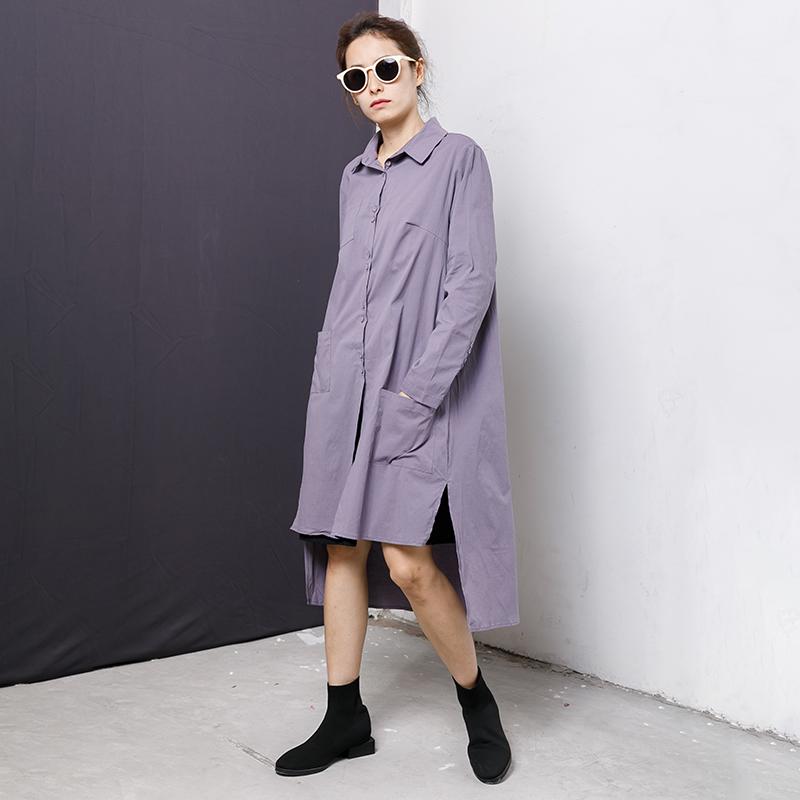 Irregular Pockets Solid Long Sleeve Polo Collar Top