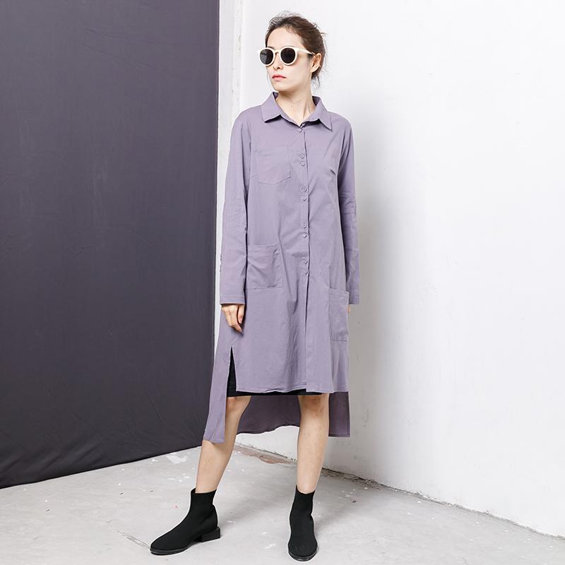 Irregular Pockets Solid Long Sleeve Polo Collar Top