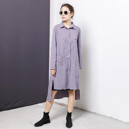 Irregular Pockets Solid Long Sleeve Polo Collar Top