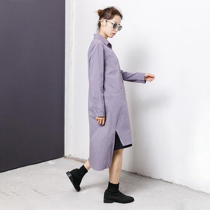 Irregular Pockets Solid Long Sleeve Polo Collar Top