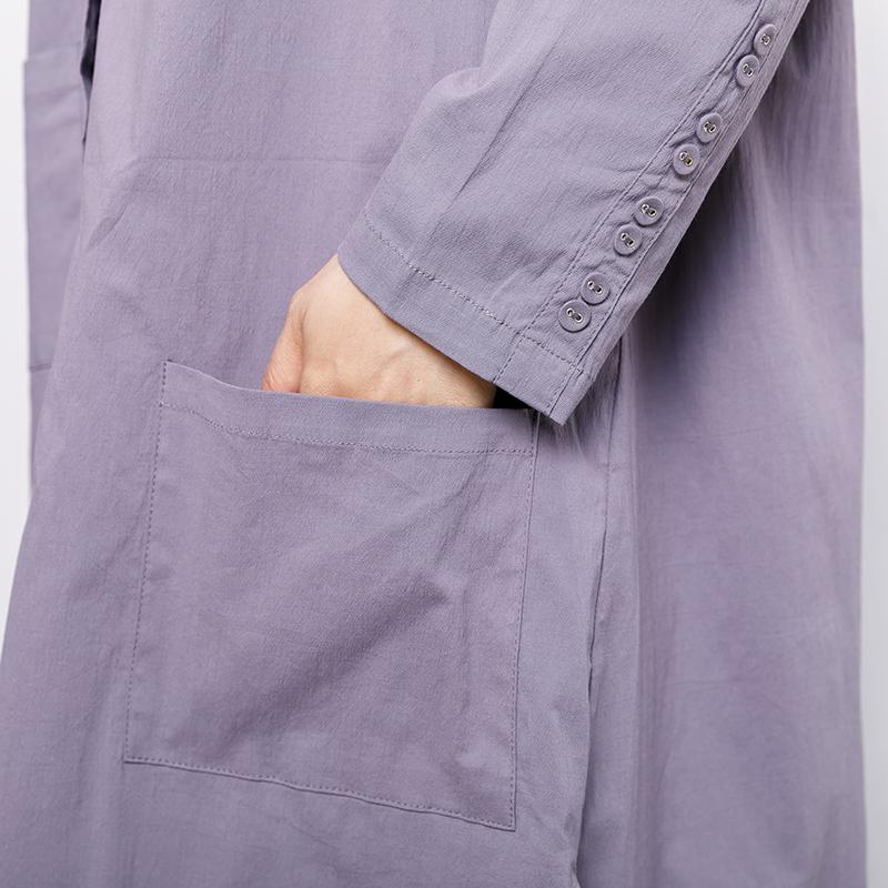 Irregular Pockets Solid Long Sleeve Polo Collar Top