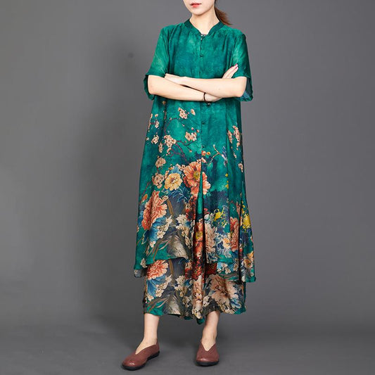 Irregular Print Short Sleeve Blouse And Wide Leg Pants