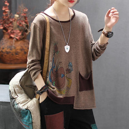 Irregular Printed Patchwork Loose Knit Shirt