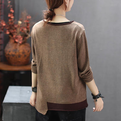 Irregular Printed Patchwork Loose Knit Shirt